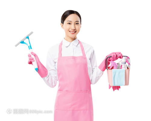 家政服務中的女性身影 手提清潔工具，守護家的潔凈